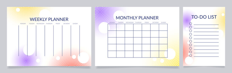 Life planner worksheet design template set. Printable goal setting sheet. Editable time management sample. Scheduling page for organizing personal tasks. Lato Regular, Light fonts used © bsd studio