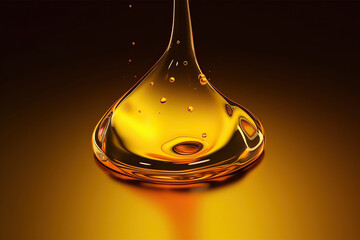 Drop of oil. Shine yellow Cosmetic oil or Cosmetic Essence Liquid drop. Fresh engine oil liquid eco nature. 3d render