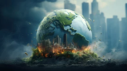 Fotobehang Earth Pollution and Global Warming, Generative AI © tulpahn