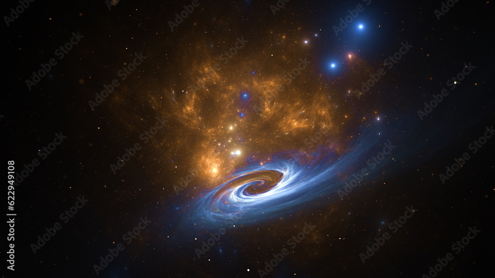 Wall mural amazing galaxy cluster of massive stars in space. boundless universe, gas nebula in outer space. 3d 