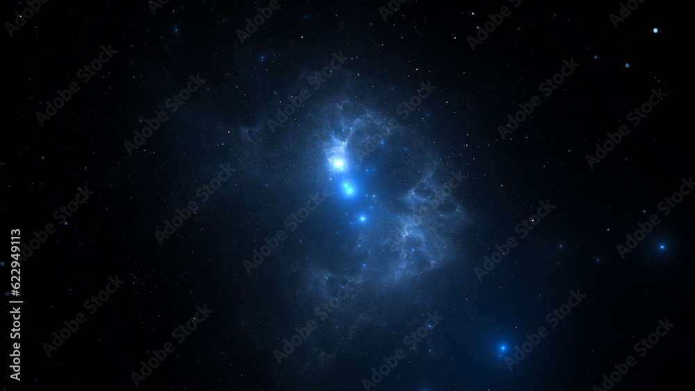 Wall mural amazing galaxy cluster of massive stars in space. boundless universe, gas nebula in outer space. 3d 