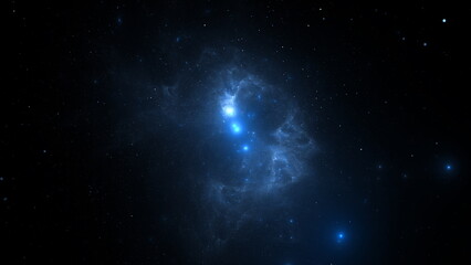 Amazing galaxy cluster of massive stars in space. Boundless universe, gas nebula in outer space. 3d render