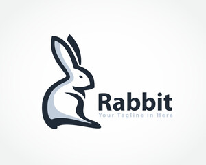 elegant sit back view cartoon art easter bunny rabbit logo design template illustration