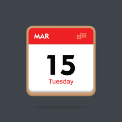 tuesday 15 march icon with black background, calender icon