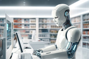 Artificial Intelligence Robot Working as a Cashier Generative AI, Generative AI