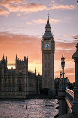 Fototapeta na wymiar Big Ben and Westminster Bridge at sunset in London