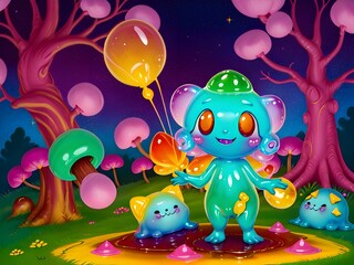 Naklejka premium Cute Slime Creatures, Generative AI Illustration