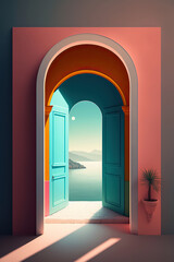 ai generated illustration doorway to beautiful seaside