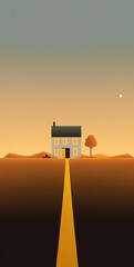 ai generated illustration minimalist of wheat field and farmhouse