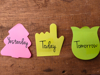 Sticky note with the word Yesterday today tomorrow