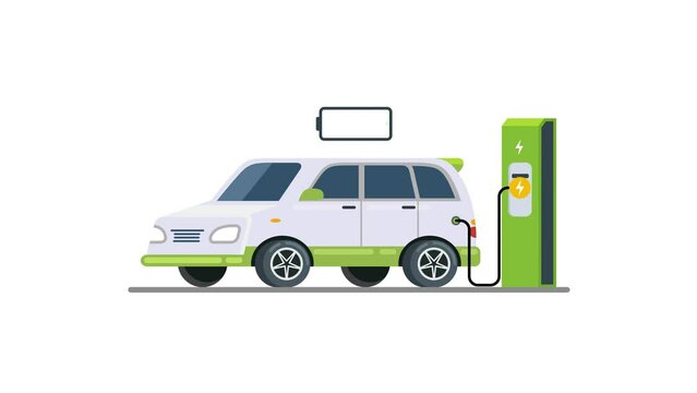 Animated Electric vehicle charging technology at parking area