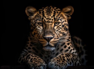 Obraz na płótnie Canvas Leopard on black background. Generative AI