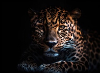 Fototapeta na wymiar Leopard on black background. Generative AI