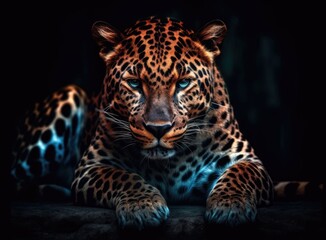 Leopard on black background. Generative AI