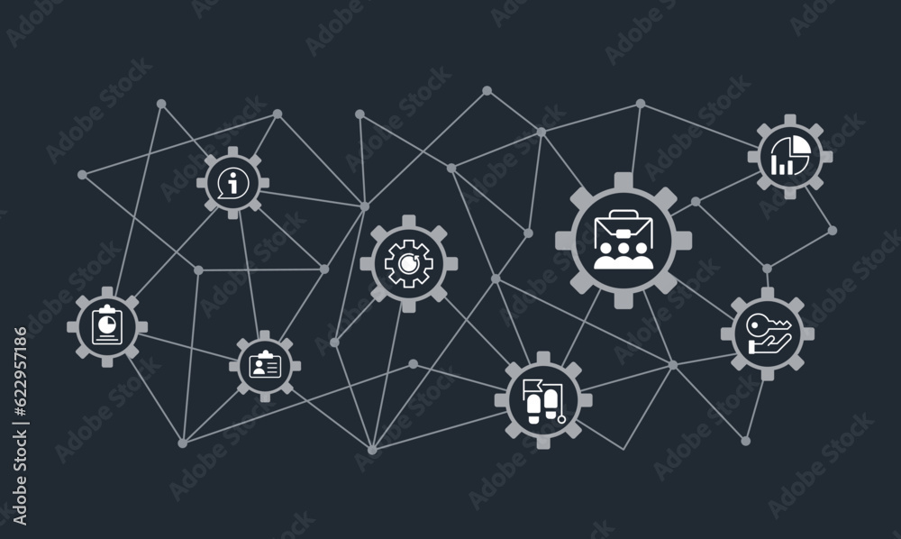 Wall mural Industrial management concept design template with white glyph icons. Infographics with editable flat pictograms on abstract background. Vector illustration for ad, web banner, business presentation