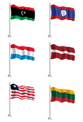 Luxembourg, Laos, Latvia, Liberia, Lithuania and Libya Flags Set.