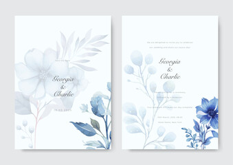 Vector watercolor spring flower wedding invitation card set