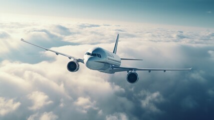 Naklejka na ściany i meble Airplane above the clouds. Travel concept.