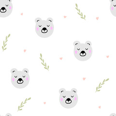 cute bear and simple abstract elements simless pattern on white background,kids print with teddy for fabric,textile,bedding,illustration for wallpaper,baby shower,nursery design.