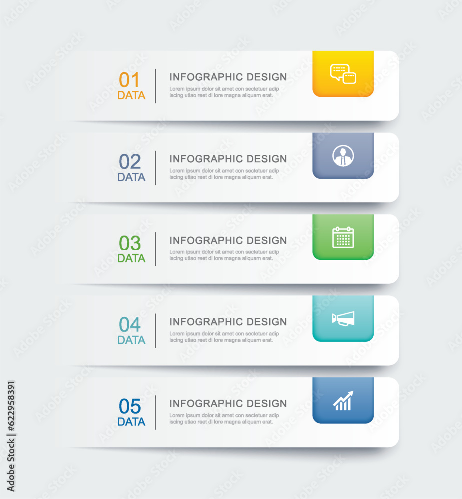 Wall mural 5 data infographics tab paper index template. vector illustration abstract background.