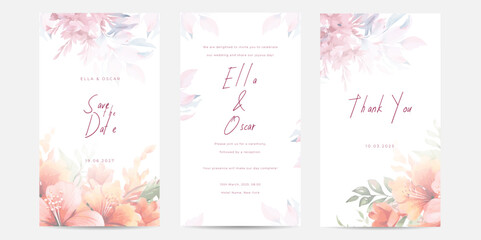 Fototapeta na wymiar Vector watercolor wedding invitation floral and leaves card template