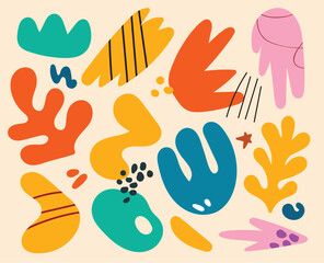Abstract doodle hand drawn various shapes. Doodle objects sketchy autumn color background.