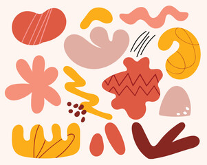 Abstract doodle hand drawn various shapes. Doodle objects sketchy autumn color background.