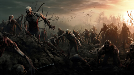 Zombie horde. Zombie apocalypse scene