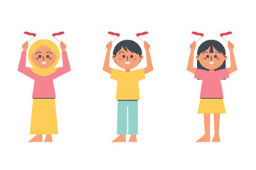 Kid waving indonesia flag for independence kemerdekaan
