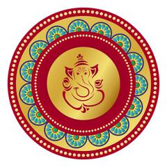 Hindu God Ganesha Vinayaga Ganapati with traditional background vector illustration
