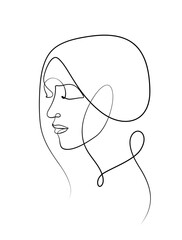 woman face eye closed calligraphic beauty concept one line