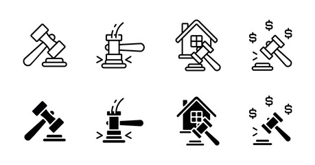 collection of online auctions icon  with gavel hammer vector legal bidding auction business for web and app illustration symbol