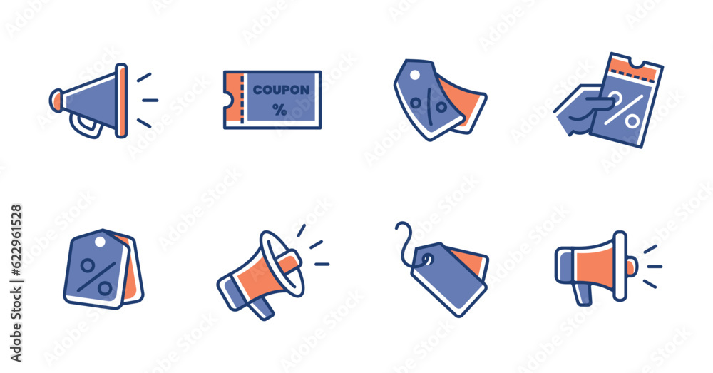 Wall mural shopping promotion tags, discount tickets, megaphone promo sale icon set advertising label symbol il