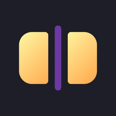 Split flat gradient fill ui icon for dark theme. Divide footage into parts. Editing application function. Pixel perfect color pictogram. GUI, UX design on black space. Vector isolated RGB illustration