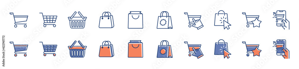 Poster set of shopping bag icon vector online shopping basket symbol illustrations for commerce web and app