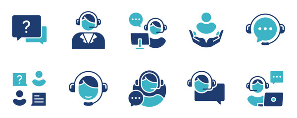 online support assistant icon set vector customers service agent assist client care symbol illustration for web and app