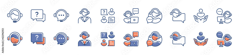 Poster full collection of customer service icon set client online support assistance symbol vector business user care center illustration for web and app template design