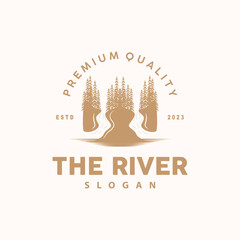 River Logo Design, River Creek Vector, Riverside Illustration With A Combination Of Mountains And Nature, Product Brand