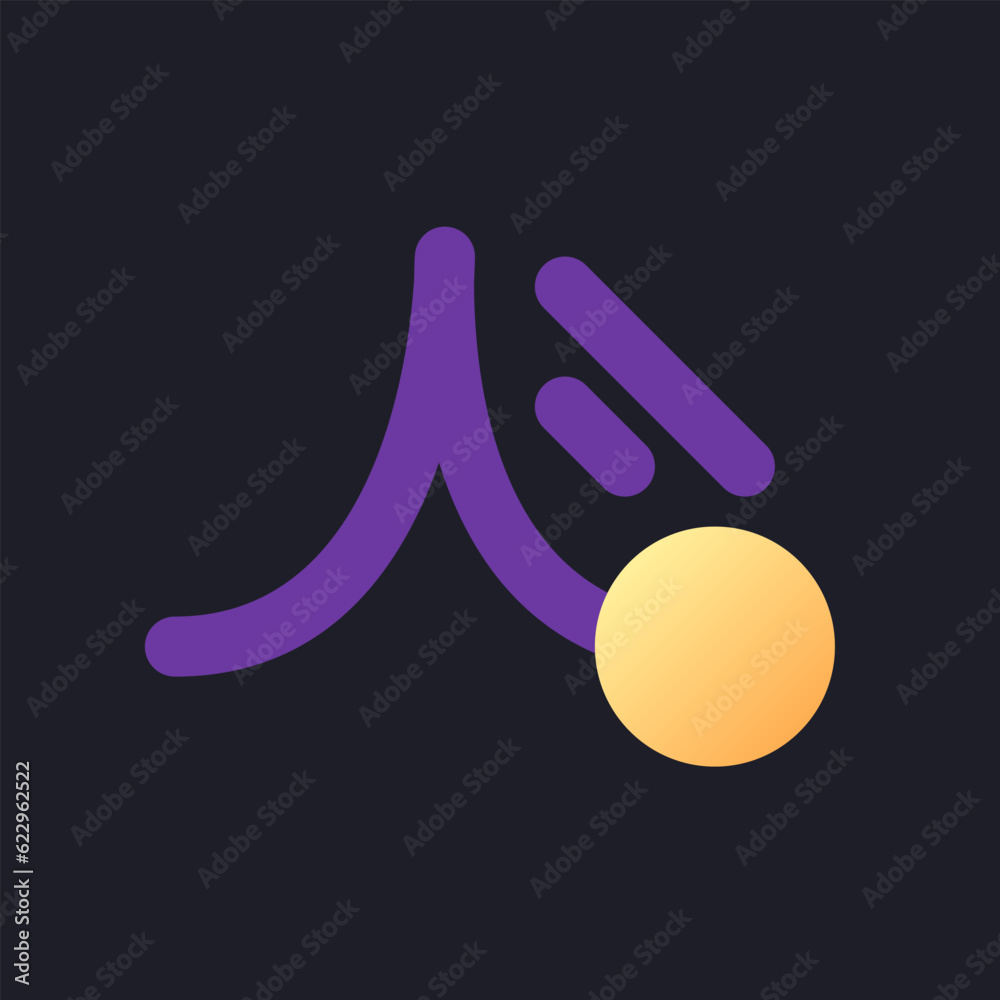 Sticker Animation flat gradient fill ui icon for dark theme. Create animated video. Mobile application tool. Pixel perfect color pictogram. GUI, UX design on black space. Vector isolated RGB illustration