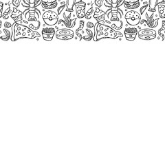 Drawn food background. Doodle food illustration with place for text