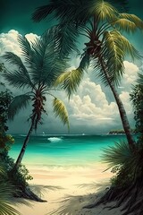 Fototapeta na wymiar Serene tropical beach with palm trees