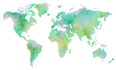 手書きで書いた世界地図の水彩画イラスト