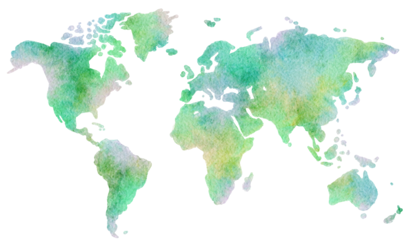 手書きで書いた世界地図の水彩画イラスト