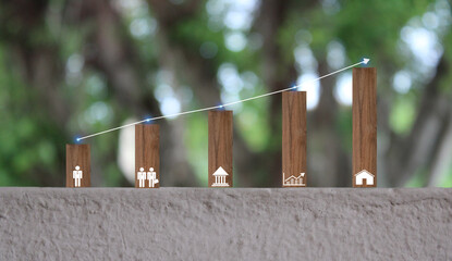 gradation of education It is a graph with up and down lines and a rectangular frame placed on a...