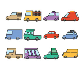 car and vehicle icons set vector