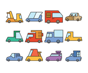 car and vehicle icons set vector