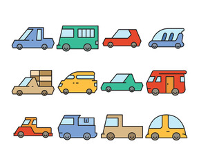 car and vehicle icons set vector