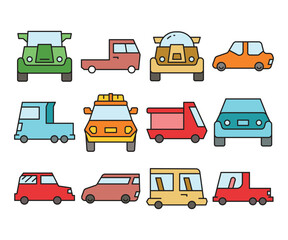 car and vehicle icons set vector