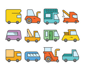 car and vehicle icons set vector