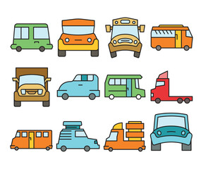 car and vehicle icons set vector